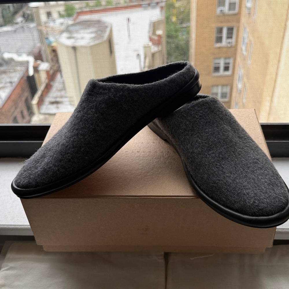 Lauren Manoogian Gray Brushed Wool Mules